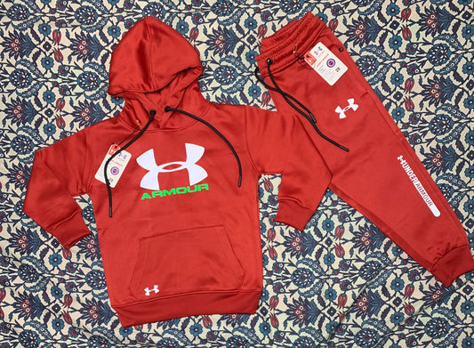 KIDS UNDER ARMOUR RED TRACK SUIT HOODIE